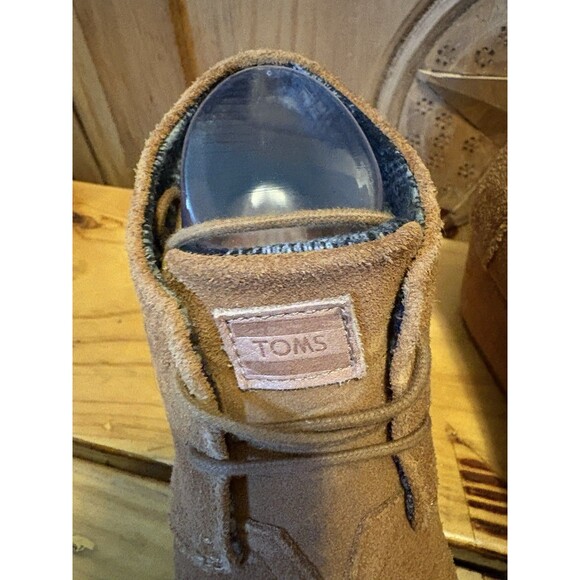 TOMS Suede Desert Wedge Lace Up Ankle Booties Brown Size 7.5 Tie Boots Shoes - Picture 4 of 8
